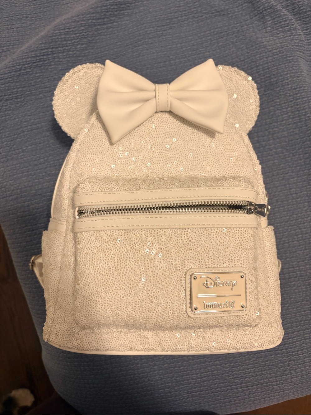 Loungefly white Sequin Minnie Ear Bow Mini Backpack